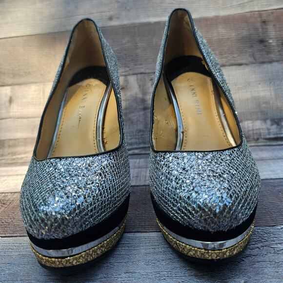GIANNI BINI Stiletto Pumps Heels Silver Sequin Glitter Sparkle Shoes Women's 8M - Picture 7 of 9